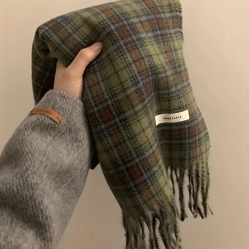 Vintage vert Plaid gland écharpe femmes Imitation cachemire épaissi chaleur automne hiver châle Wrap