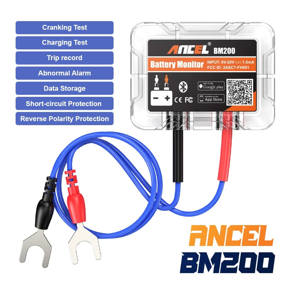 ANCEL BM200 Moniteur de batterie 12V pour voiture, testeur de batterie sans fil Bluetooth 4.2 pour a