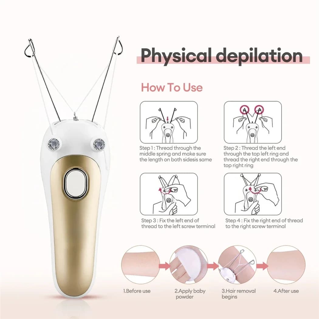Épilateur électrique à fil pour femmes, épilateur facial et corporel indolore, fil de coton portable