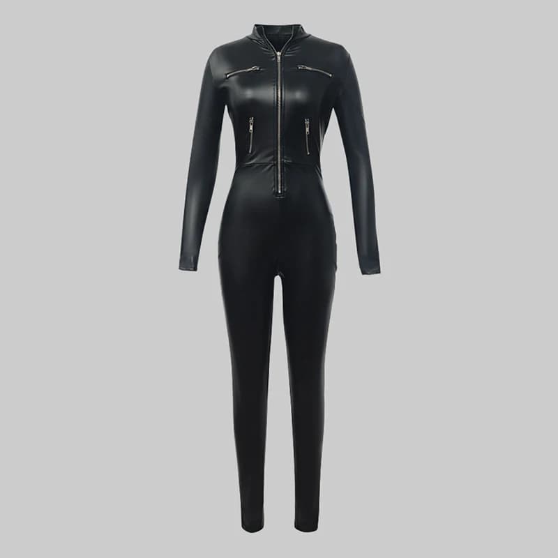 Krisnanas femmes PU cuir combinaisons femme vêtements élégant col à glissière Cool combinaison Leggi