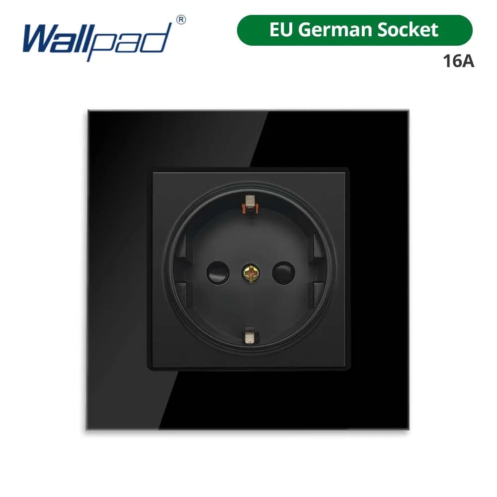 Wallpad – interrupteur mural avec prise ue, indicateur LED, prise USB, panneau en verre trempé crist