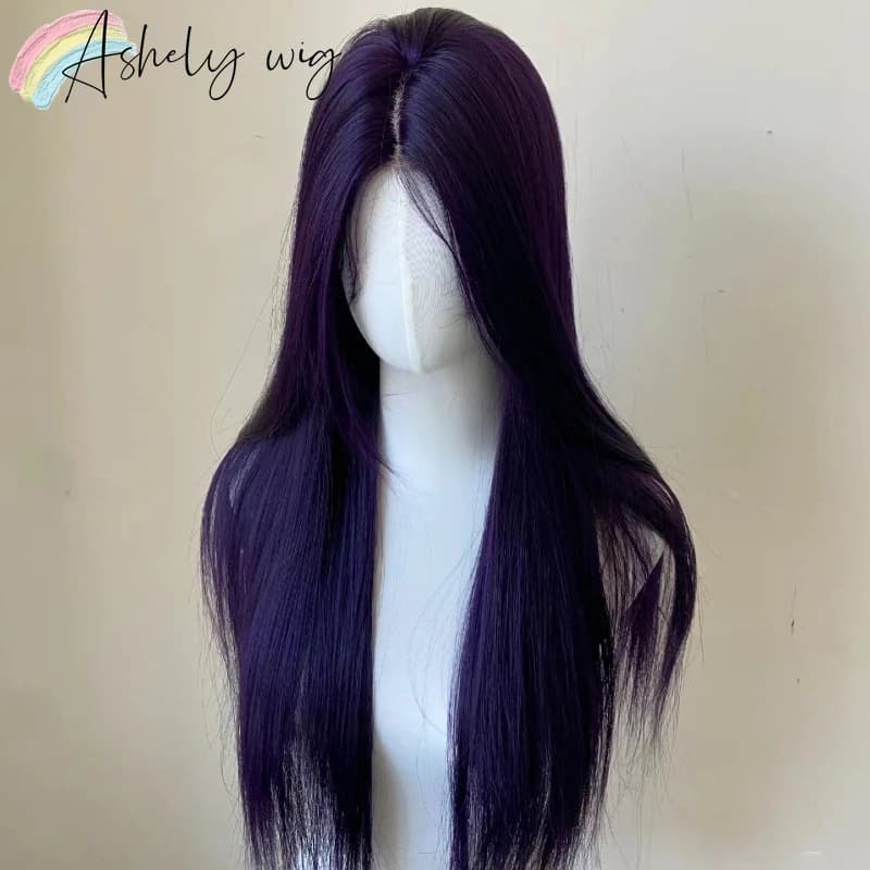 Perruque Lace Front Wig synthétique violette foncée 13x4, perruque longue et lisse pour femmes, usag