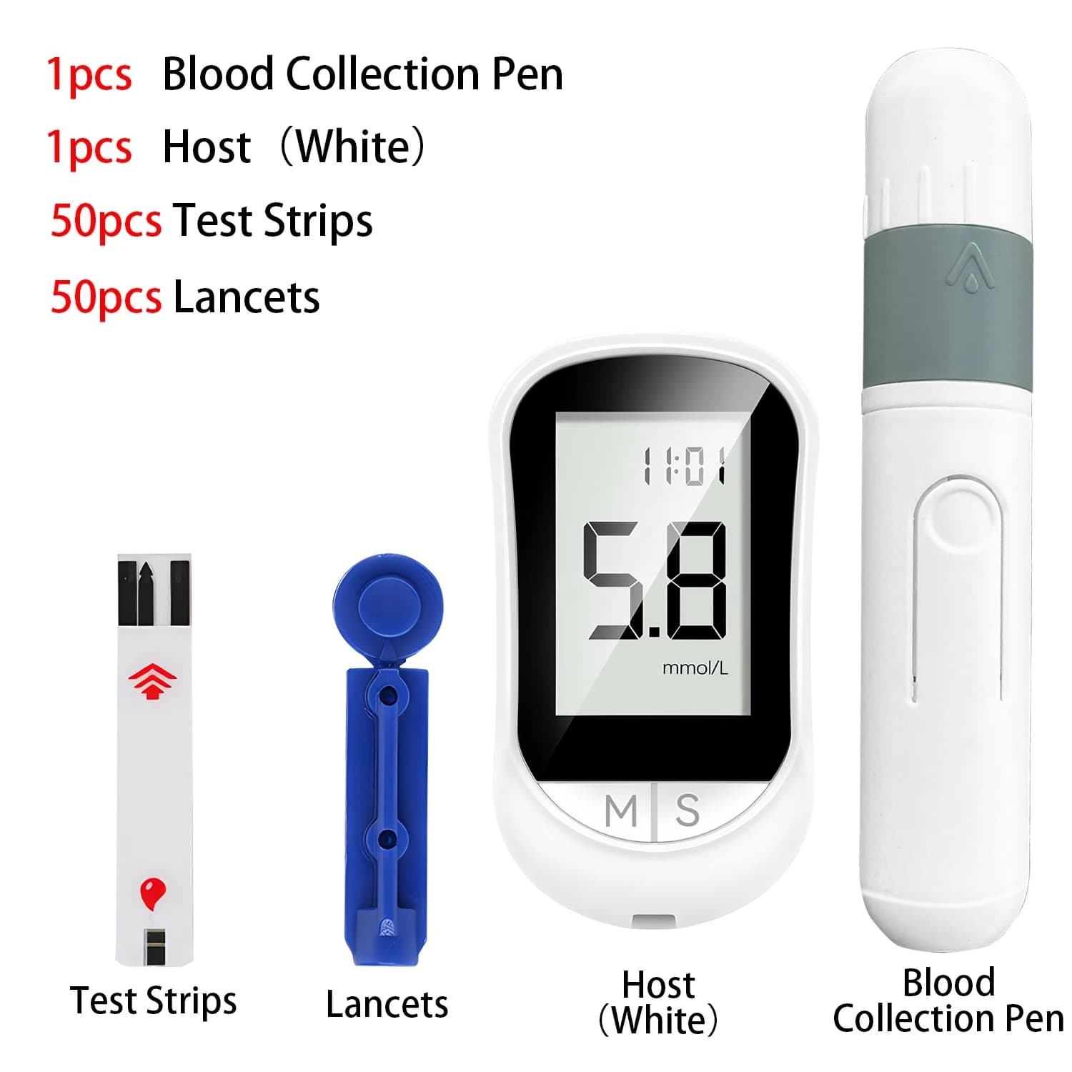 Kit de Glucomètre Domestique : Tests Rapides de Glycémie, Détection du Diabète Haute Précision, 50 B