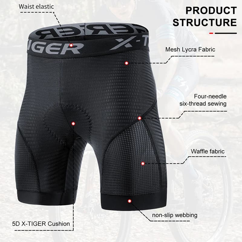 X-TIGER sous-vêtements de cyclisme 5D Gel Pad respirant antidérapant hommes vélo Shorts antichoc vél