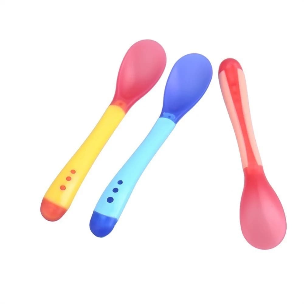 Cuillère en silicone pour enfants, 3 pièces/ensemble, détection de la température de sécurité, couve