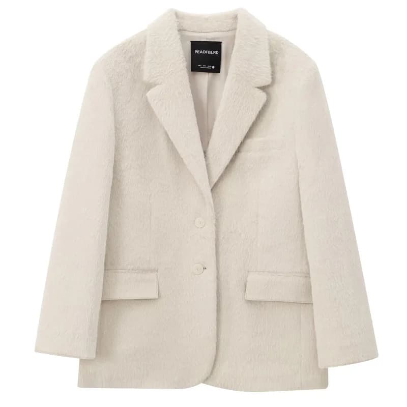 HXAO 2025 femmes Blazer fausse fourrure manteaux vêtements d'extérieur femme printemps vestes blanc 