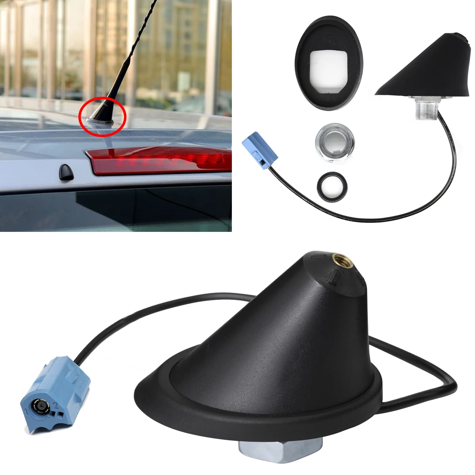 Base de montage d'antenne AM / FM noire pour voiture, prise bleue pour SachOpel Agila, Astra, Corsa,