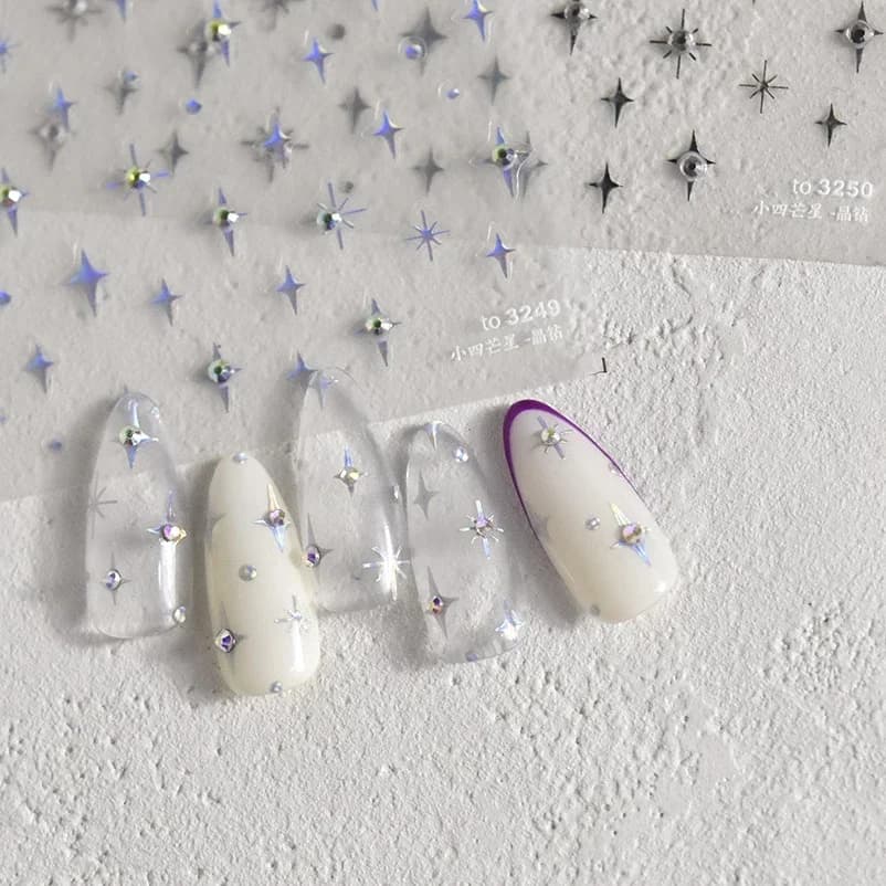 Autocollants pour ongles argentés 5D, 1 pièce, mini étoile en métal, autocollants pour nail art, aut