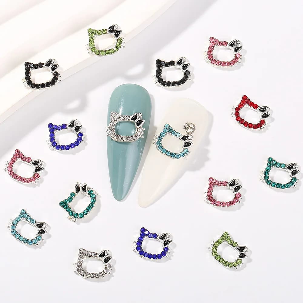 Breloques pour ongles Hello Kitty, en alliage 3D Sanrio, bijoux complets en diamant, strass, gemmes 