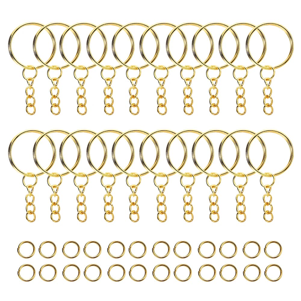 100 pièces 25mm porte-clés avec 100 pièces 8mm anneaux de saut connecteurs pour bricolage porte-clés