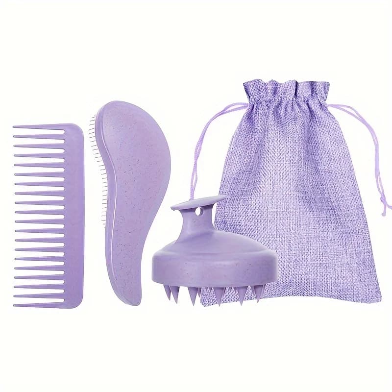 Ensemble de brosses à cheveux écologiques à poils souples et masseur de cuir chevelu en silicone por