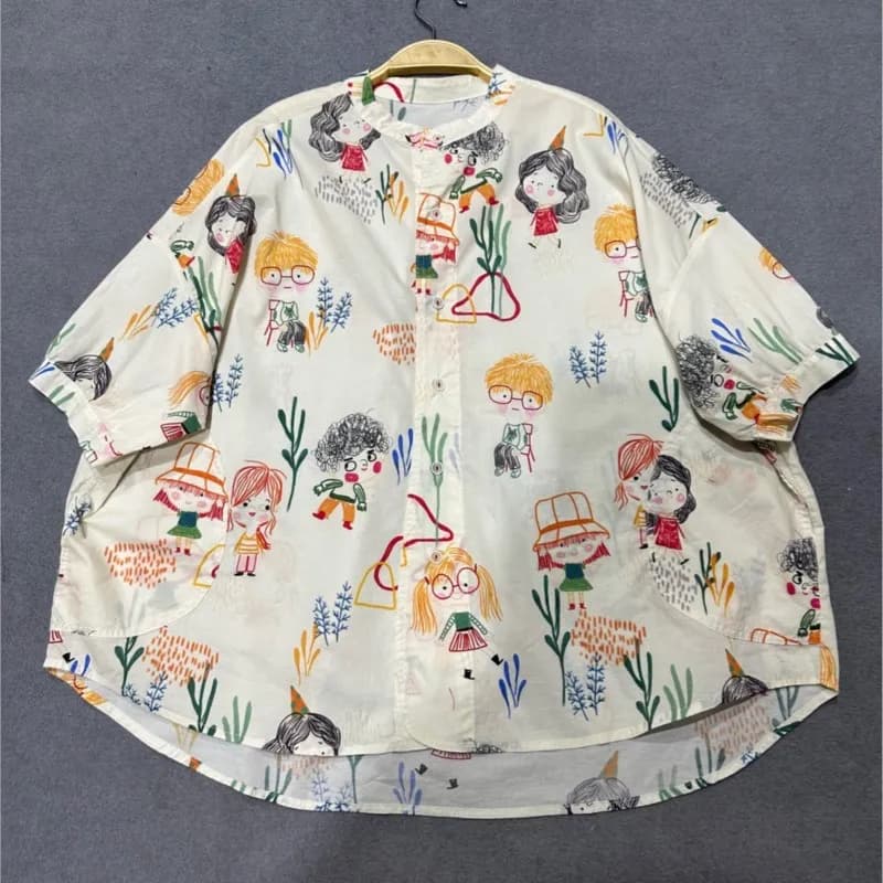JohnMobyJapanese-Chemises courtes en coton pour femmes, chemisier en Y, mince, décontracté, simple, 