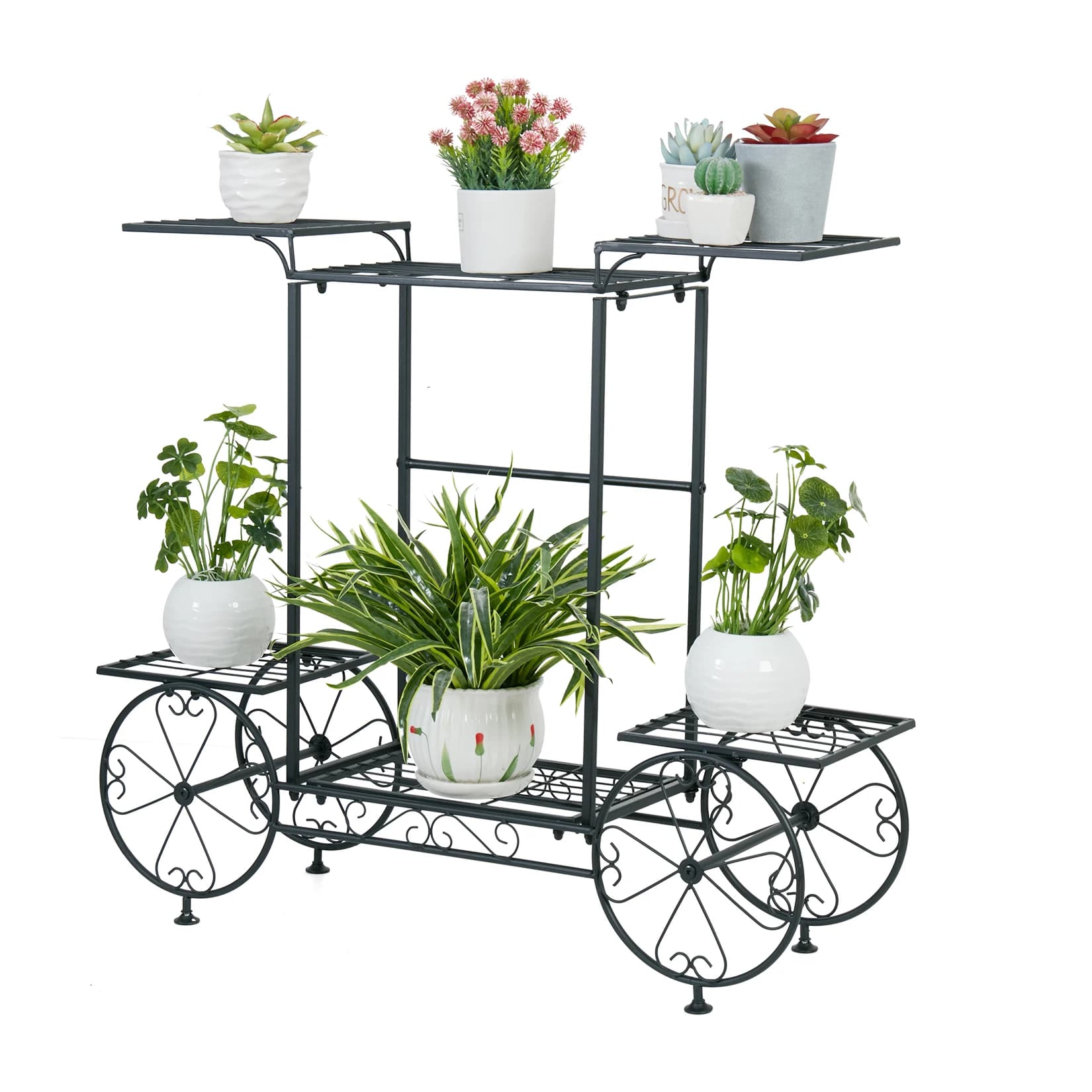 Grand chariot de jardin en métal, support pour plantes, présentoir de fleurs de Style parisien, pour