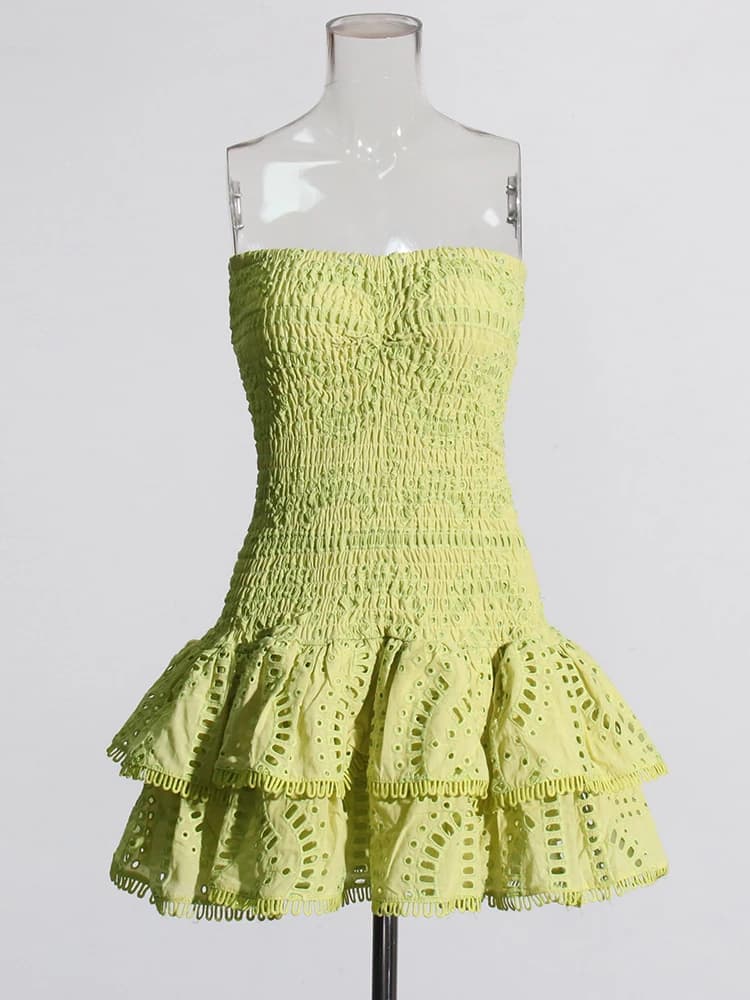 TWOTWINSTYLE – Mini robe trapèze de styliste, sans bretelles, sans manches, taille haute, ourlet à v