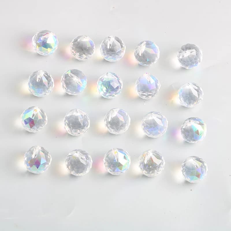 Boule de cristal à facettes transparentes, attrape-soleil en verre, prismes, lampe suspendue, pièces