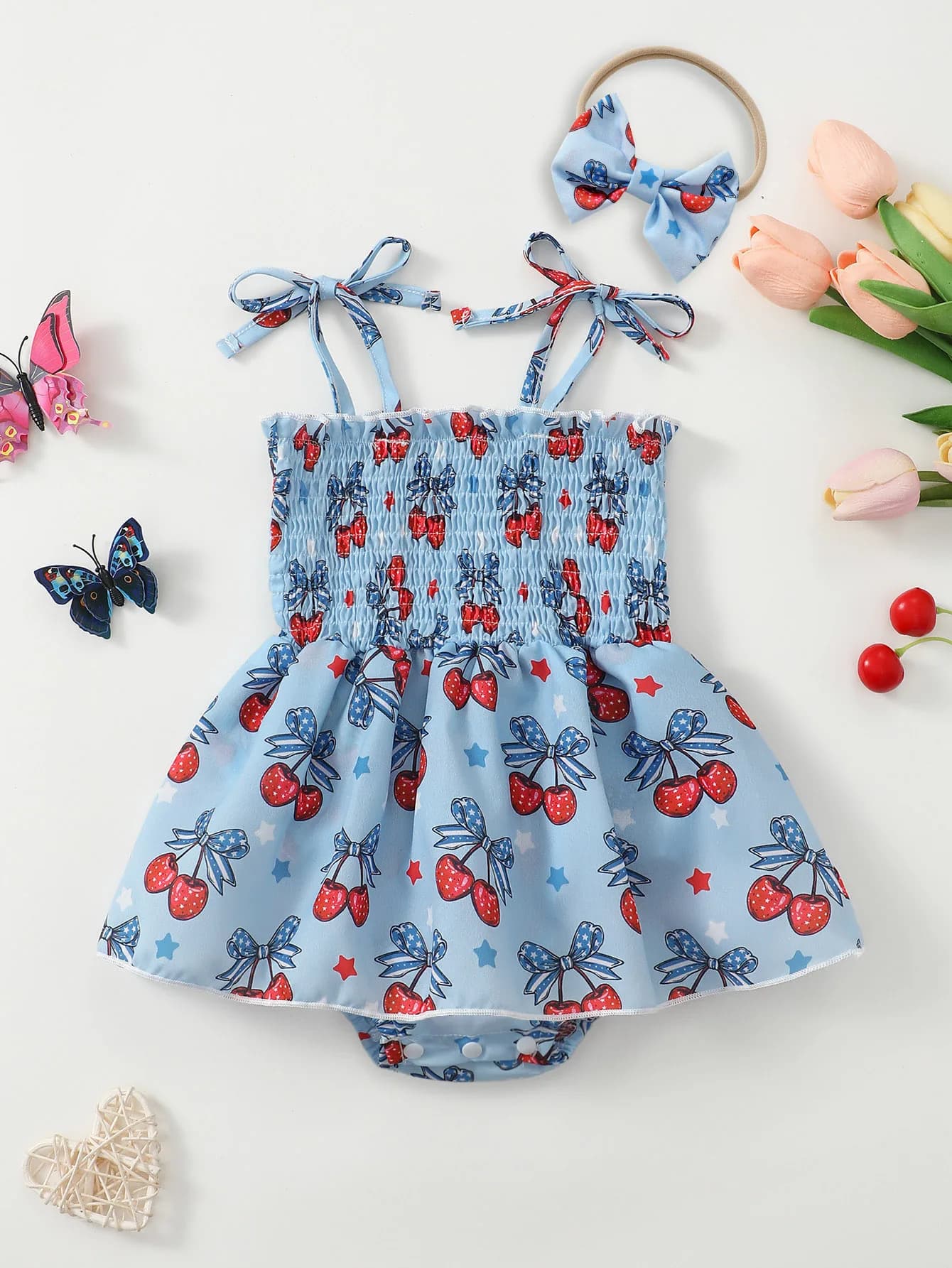 Barboteuse d'été pour bébé fille, imprimé cerise, vêtements pour nourrissons, tissu doux et conforta