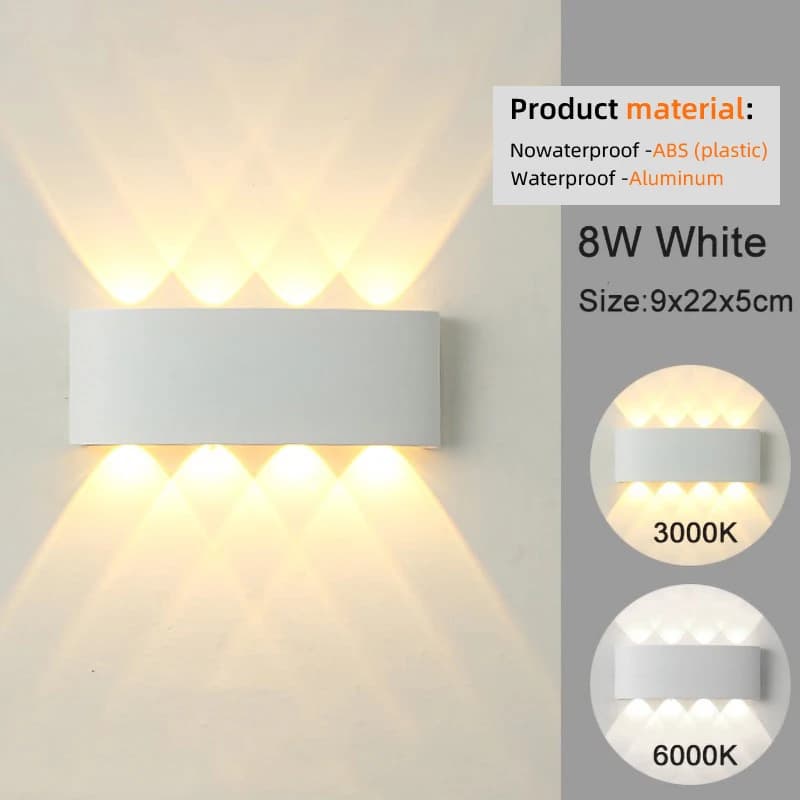 Applique murale LED moderne d'intérieur et d'extérieur, applique murale blanche montée et descente, 