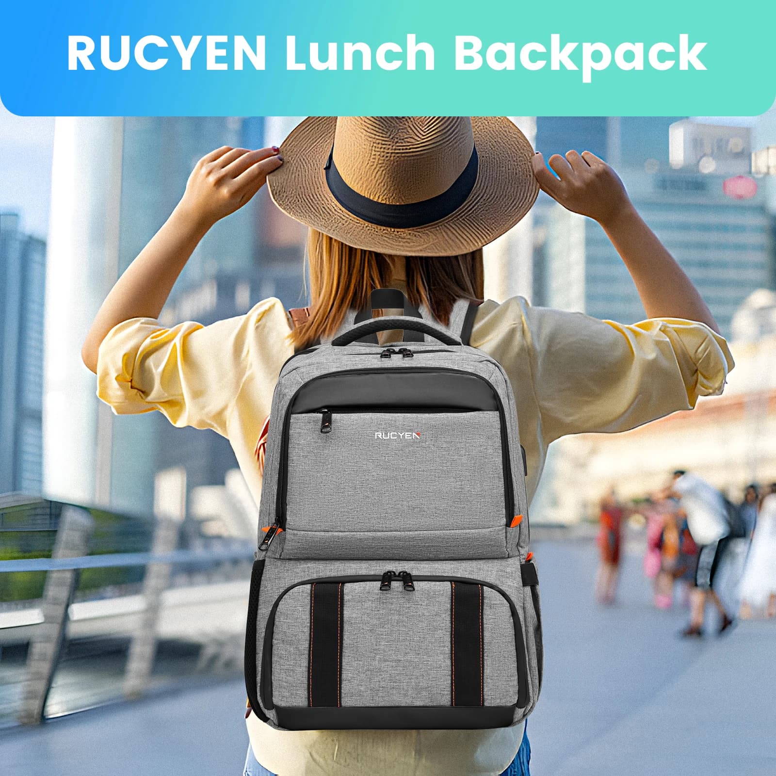 Sac à dos isotherme pour le déjeuner, sac à dos pour ordinateur portable avec blocage RFID 15,6 pouc