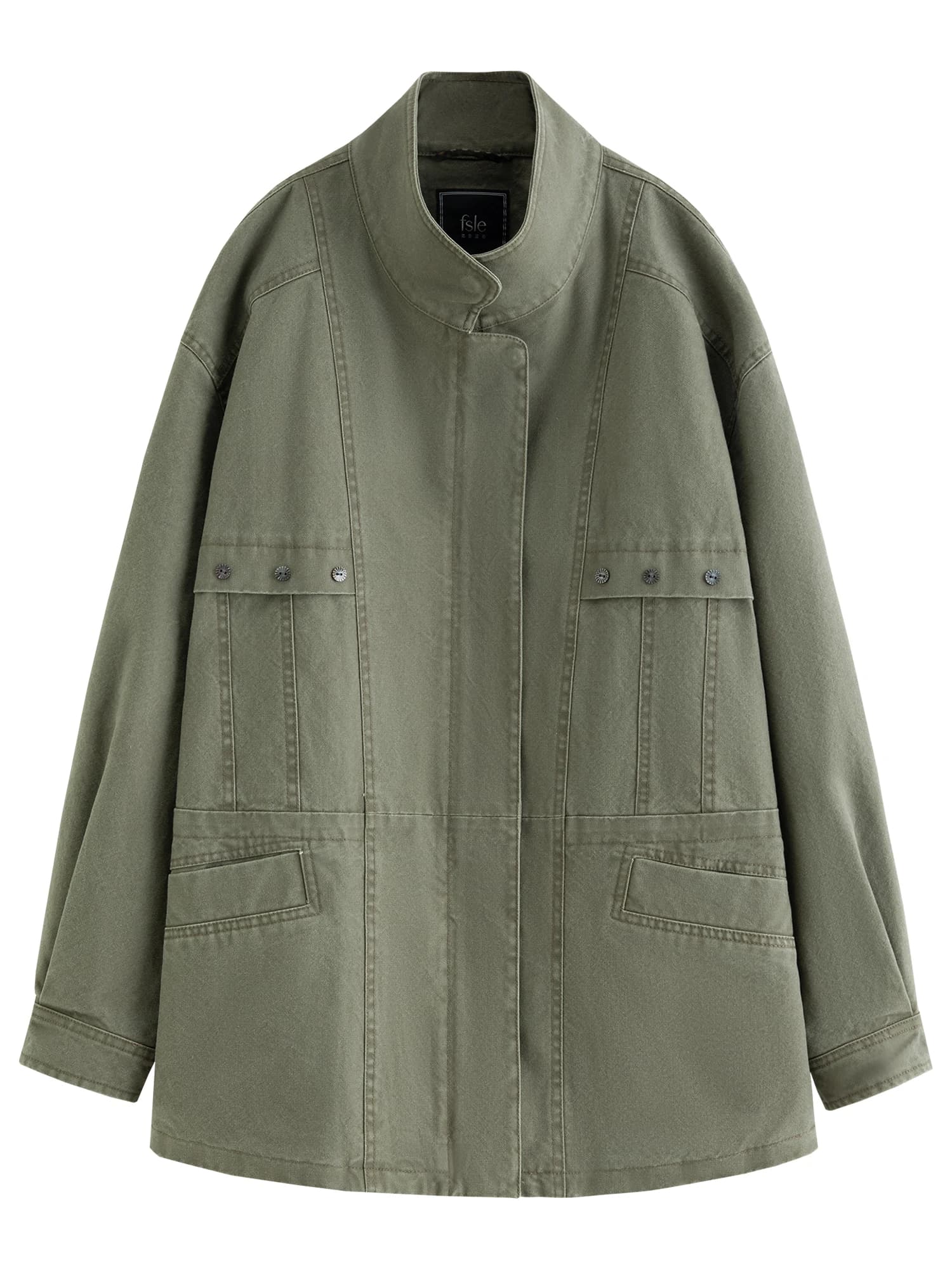 FSLE【Série Premium】Veste Courte Cargo Rétro Femme Printemps 2026 Col Montant Style Urbain Oversize