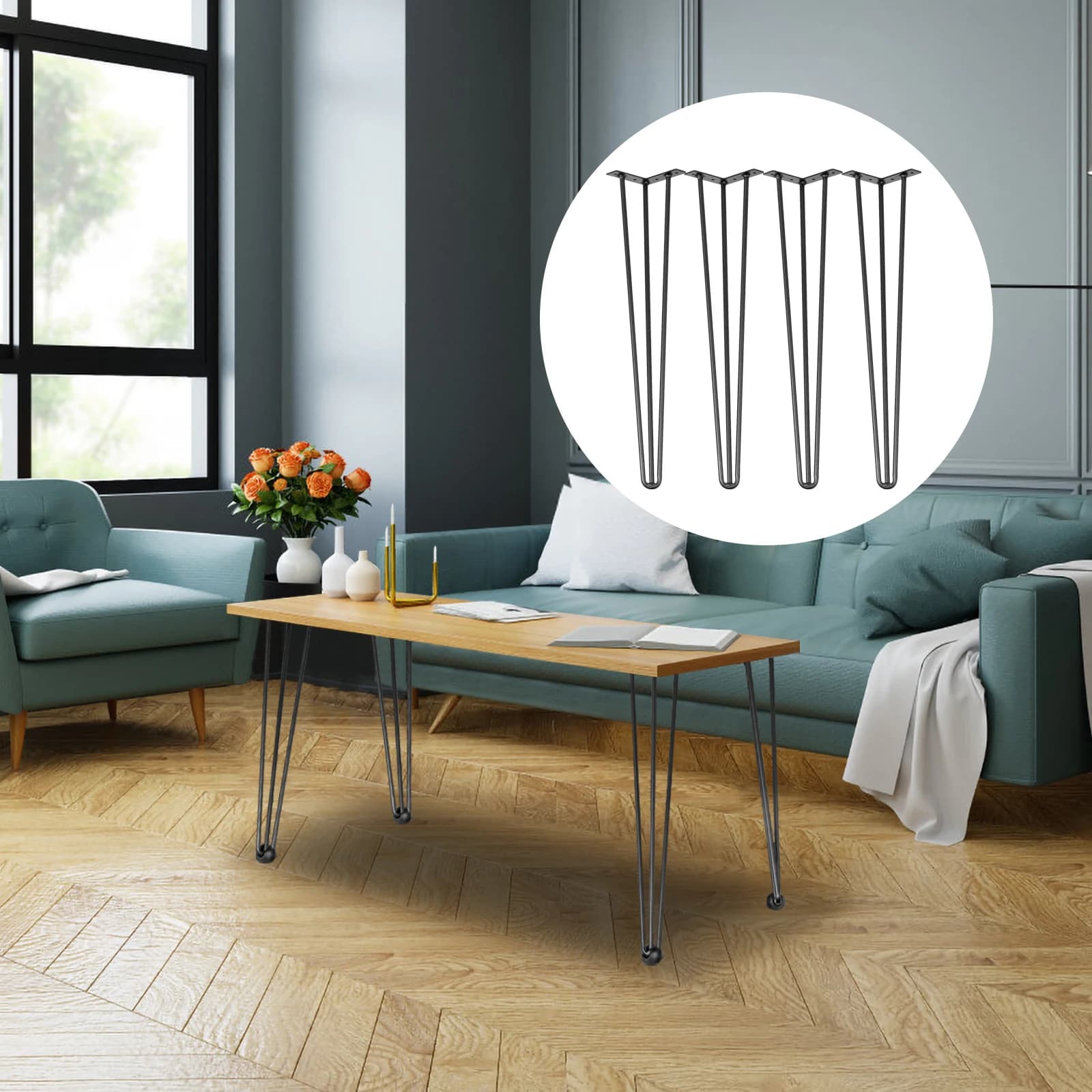 SucceBuy 4 pièces pieds de Table en métal 16-40 pouces 3 tiges pieds de meubles en épingle à cheveux
