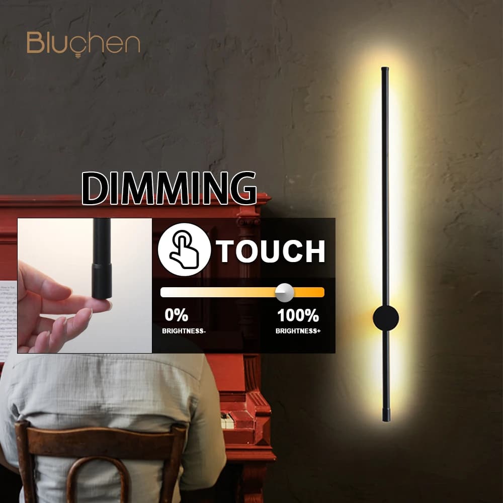 Applique murale LED à intensité tactile pour chambre à coucher, applique murale noire, éclairage int