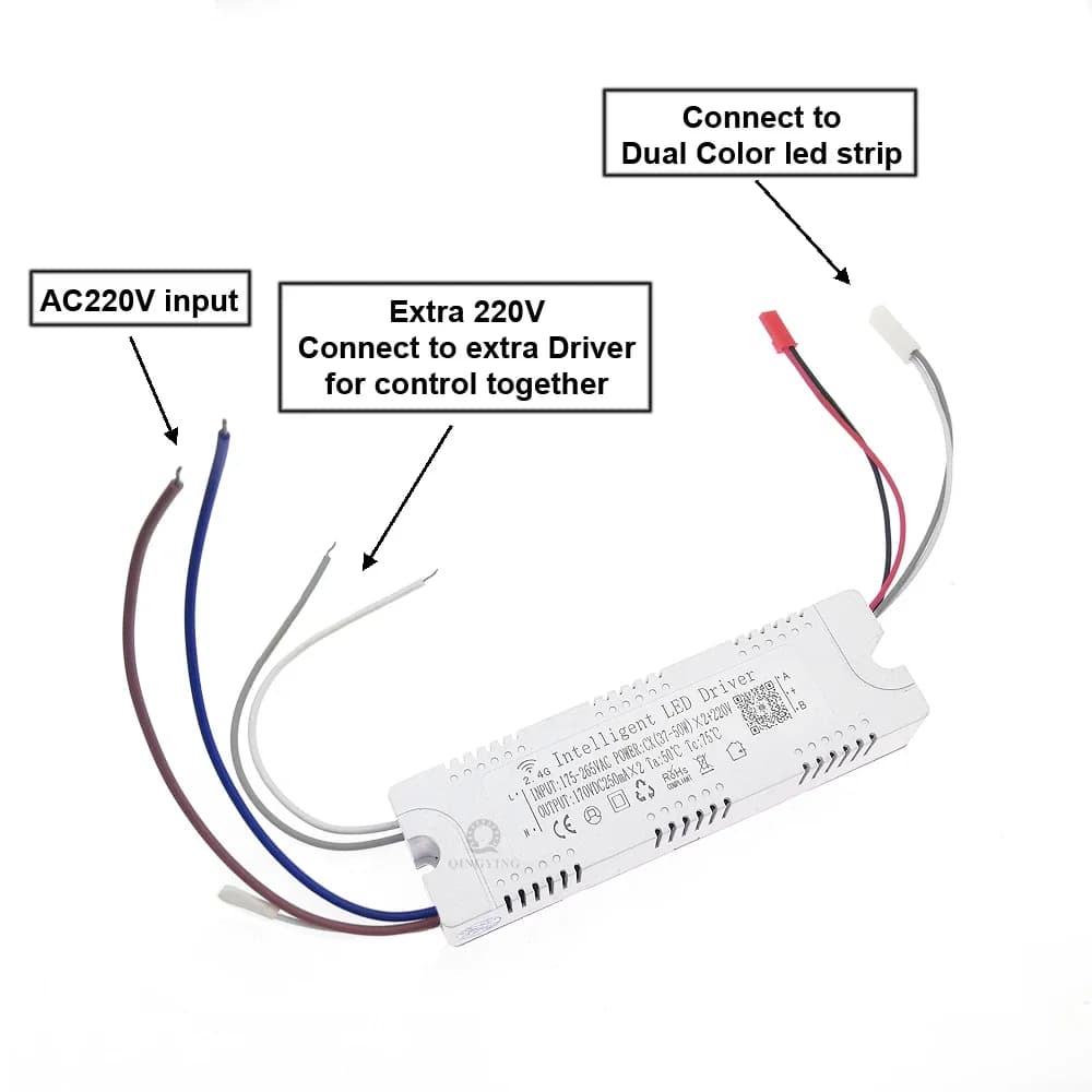 Pilote LED Intelligent 2.4G + télécommande RF 220V et contrôle par application, transformateur d'écl