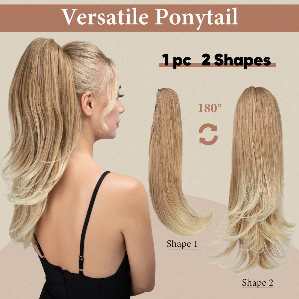 Pince à griffe synthétique en queue de cheval Extensions de cheveux postiche longue soyeuse droite f