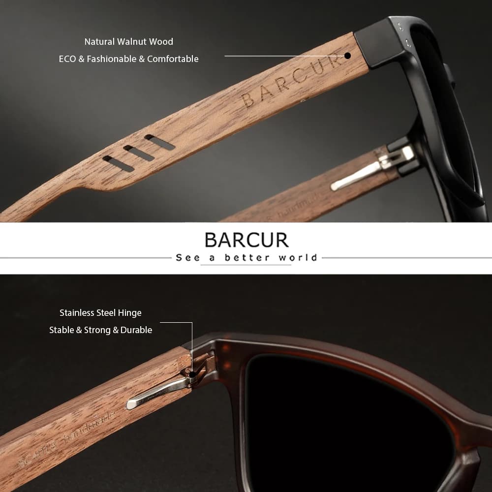BARCUR hommes lunettes de soleil pour hommes marque concepteur naturel noyer bois lunettes de soleil