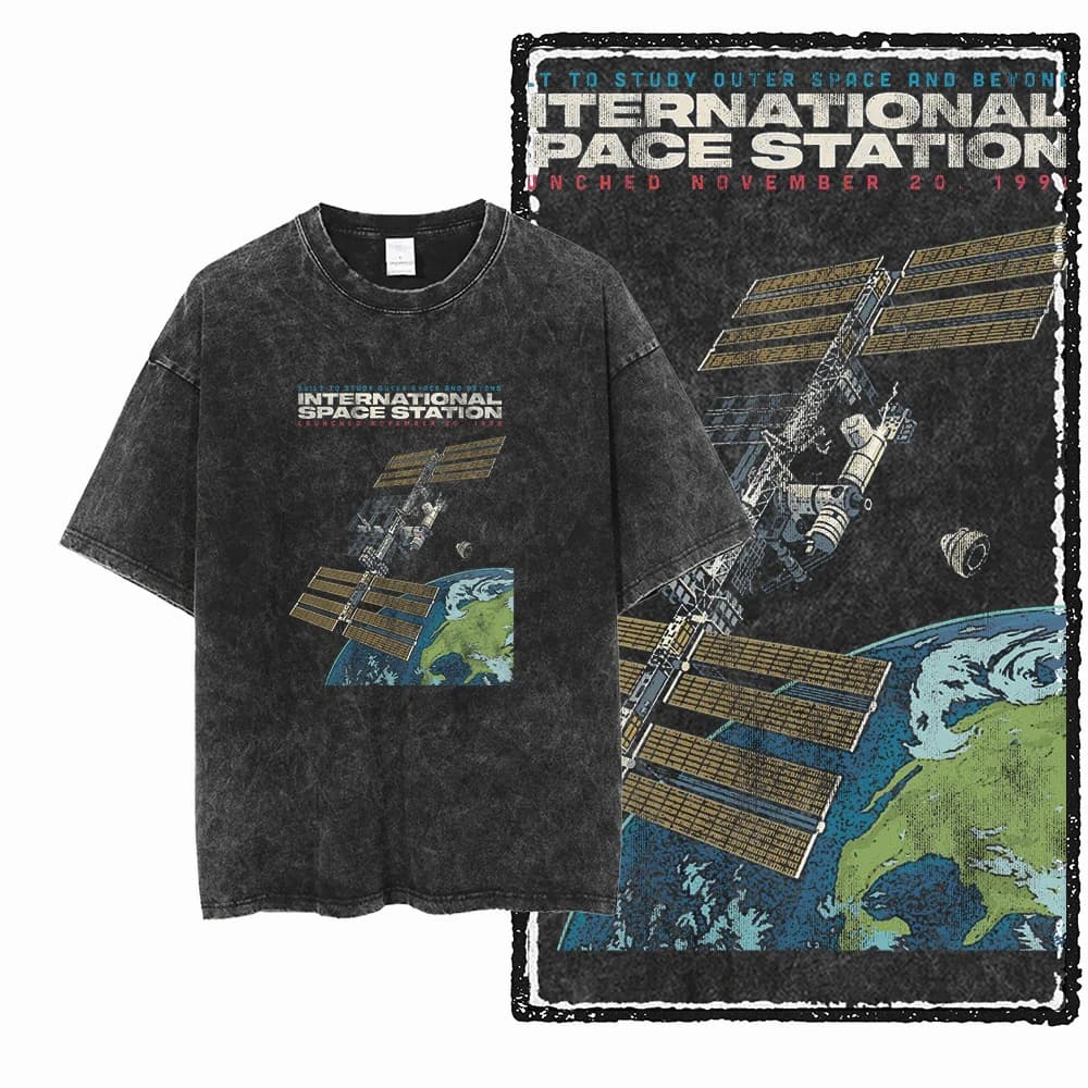 SA ASTRONAUT SPACE THEMES imprimé coton lavé à l'acide graphique unisexe t-shirt Cool Streetwear hom
