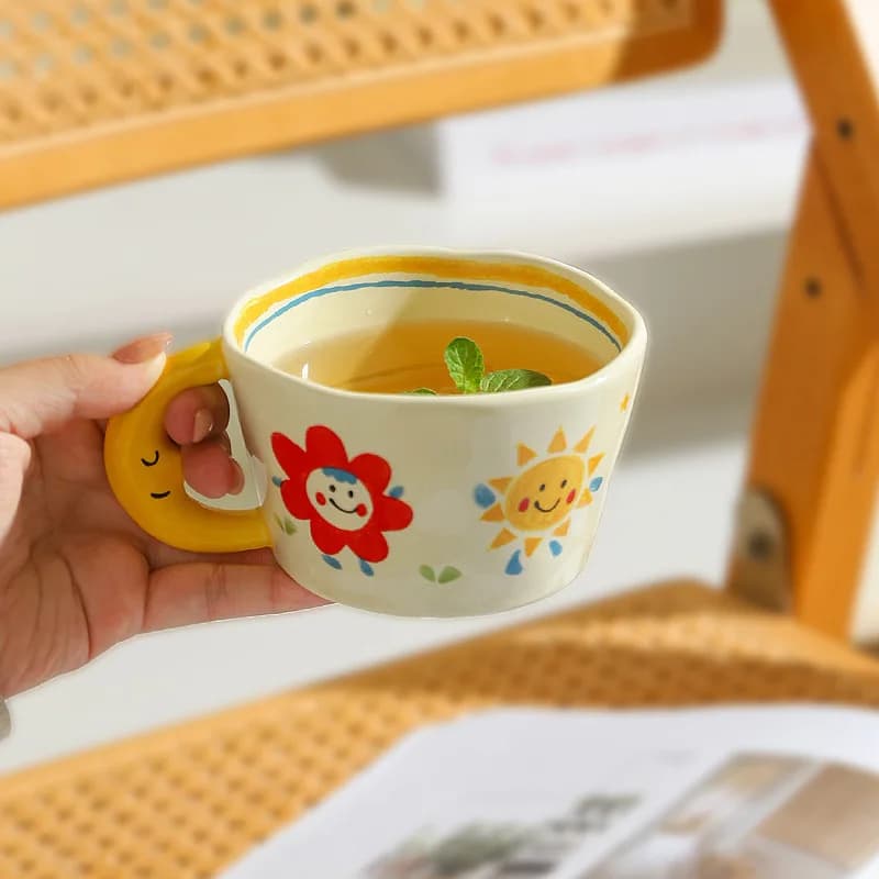 Tasse en céramique belle peinte à la main avec poignée de lune tasse de petit déjeuner créative verr