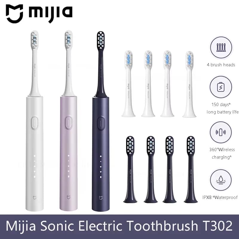 Brosse à dents électrique sonique Mijia T302 3 couleurs 4 têtes de brosse IPX8 étanche 360 °   Recha