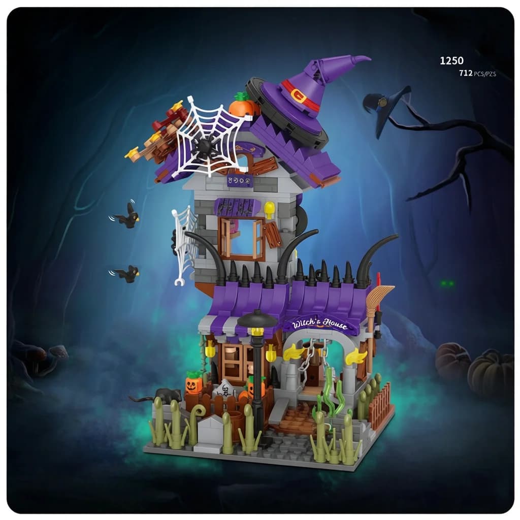 Mini Blocs de Construction à Assembler : Maison de Sorcière, Scène Urbaine, Thème Halloween 'Trick o