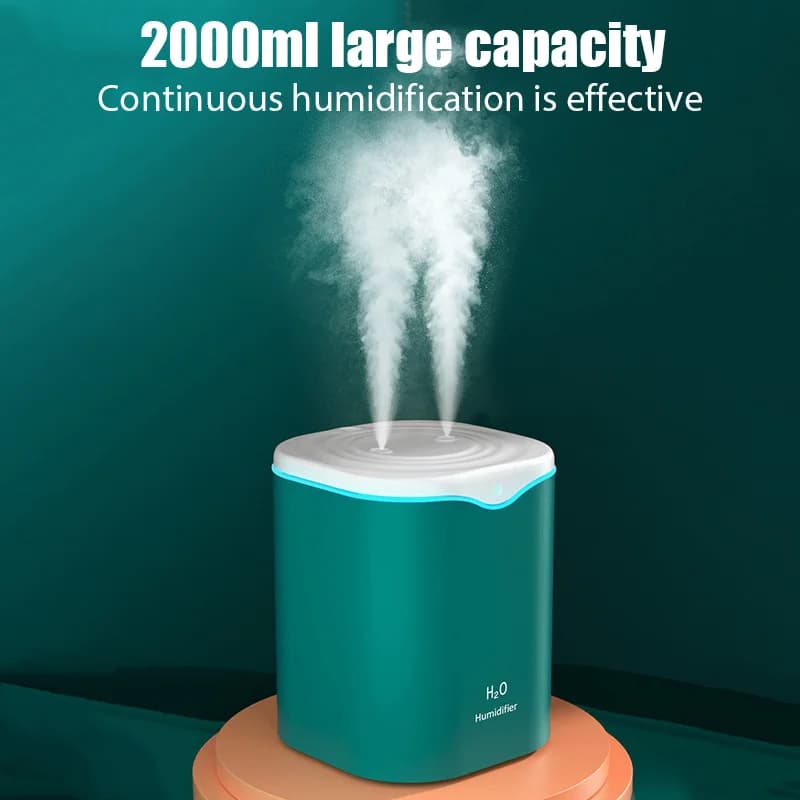 Humidificateur d'air USB 2000ML, Double Port de pulvérisation, huile essentielle, aromathérapie, bru