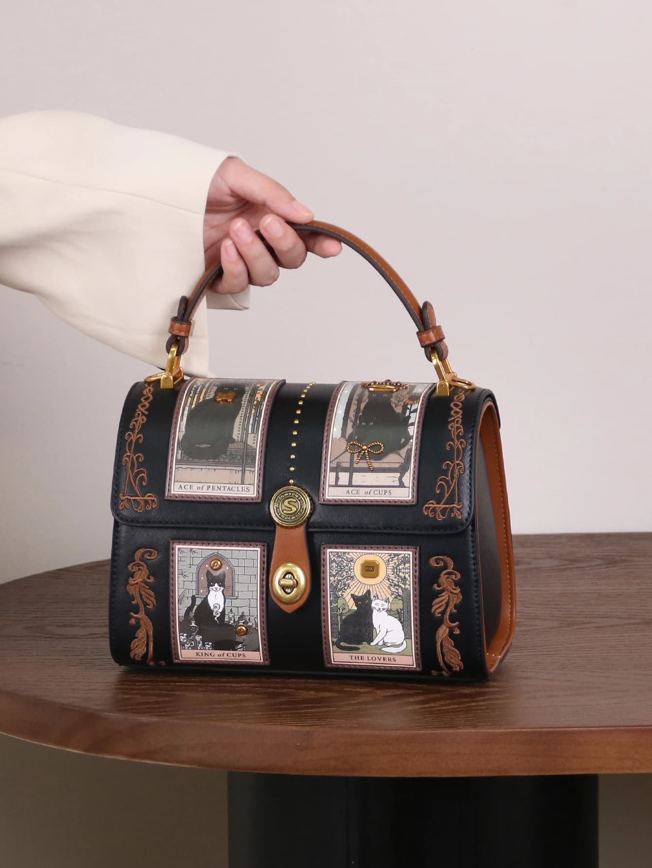 Nouveau sac à main de luxe pour femme 2026, style rétro, sac Boston Tarot, motif chat mignon, sac do