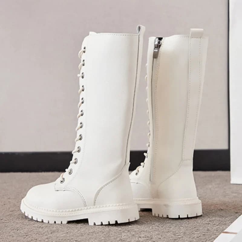 Bottes longues pour filles, hauteur des genoux, bottes de moto à la mode, plateforme souple en caout