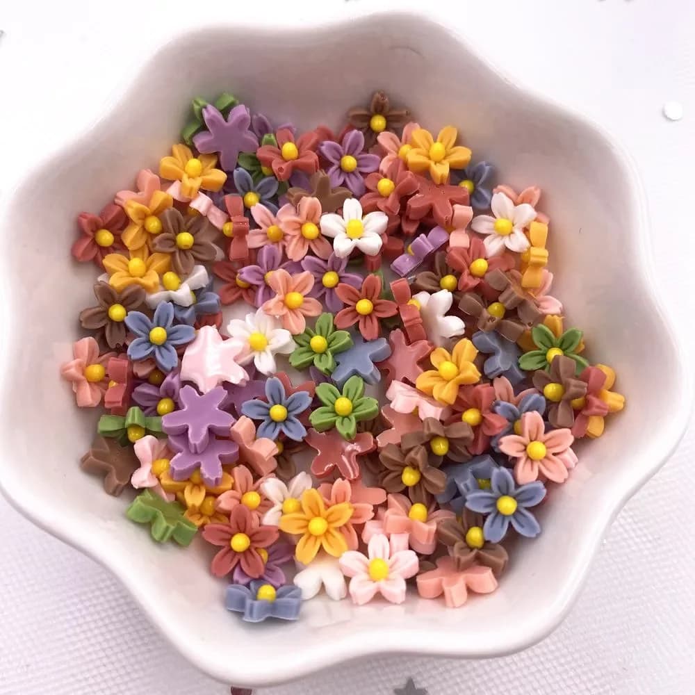100 pièces 8mm résine 3D coloré Mini fleur gemmes Flatback Figurines Scrapbook mariage Applique Nail