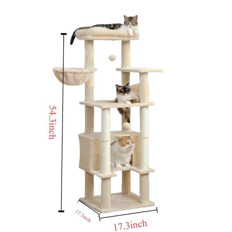 Arbre à chat avec perchoir supérieur, tour pour chat avec hamac en peluche, étagères pour chat, pomp