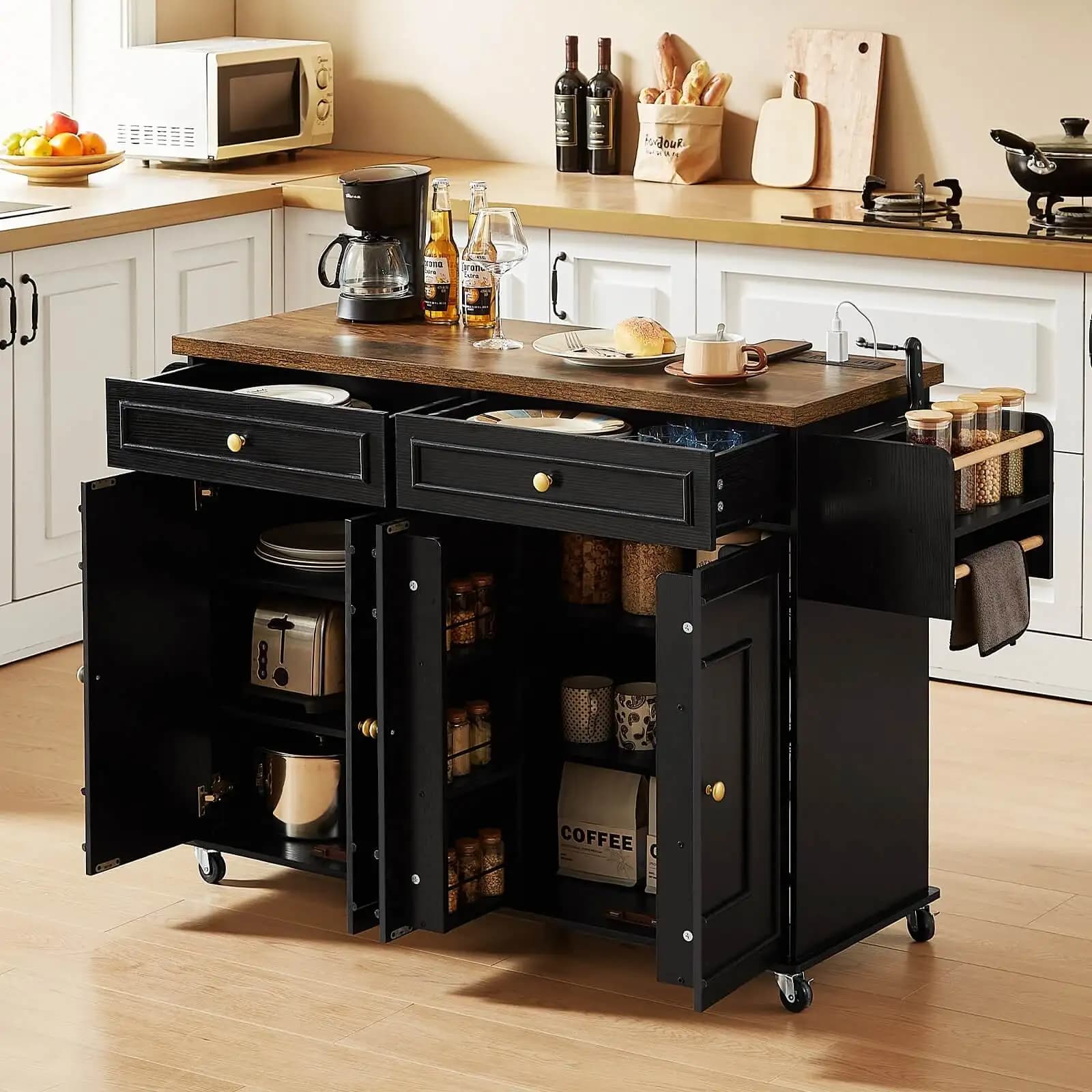 Chariots roulants pour îlots de cuisine mobiles de 60 pouces, Table d'îlot de cuisine, chariots de m
