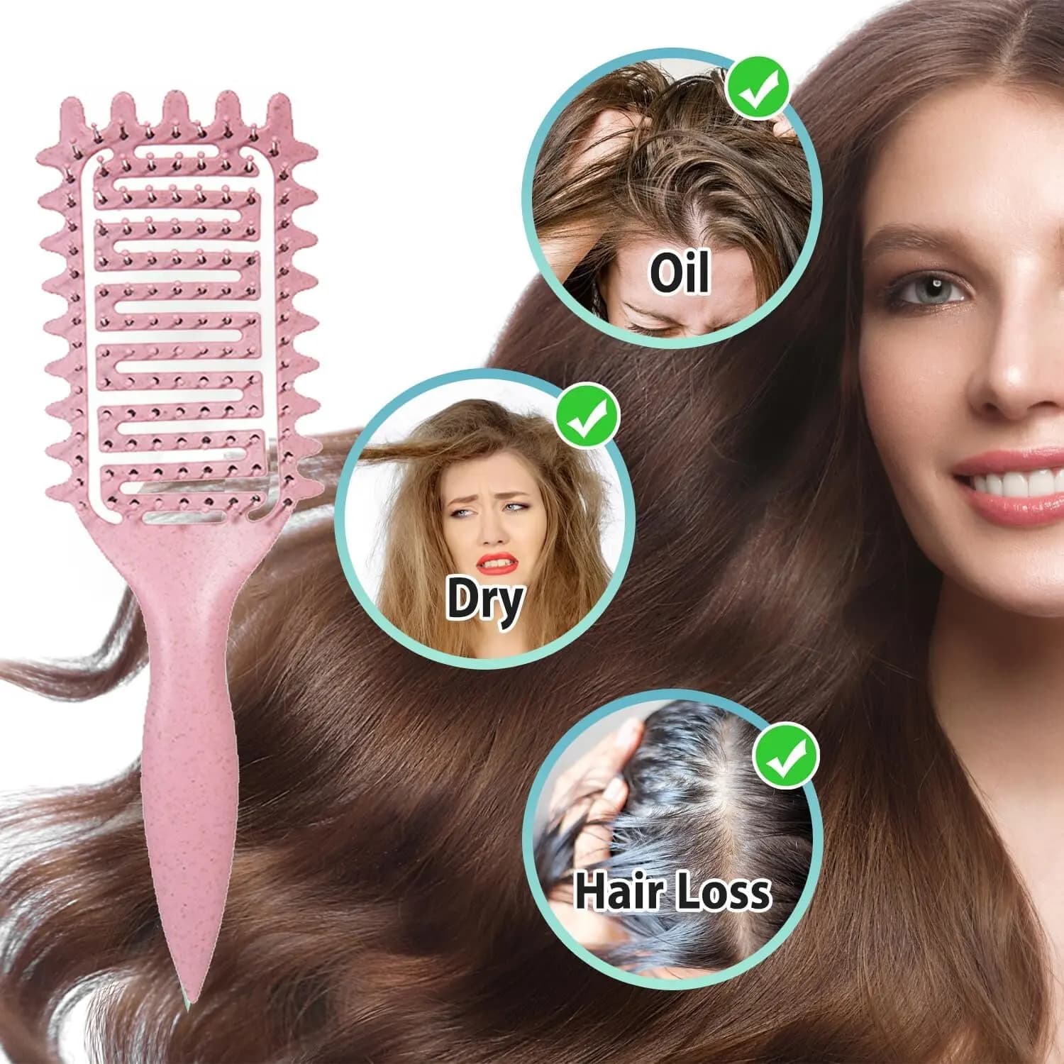 Brosse de coiffure 3 en 1 pour boucles, brosse à cheveux démêlante ajourée, peigne à cheveux emmêlé,