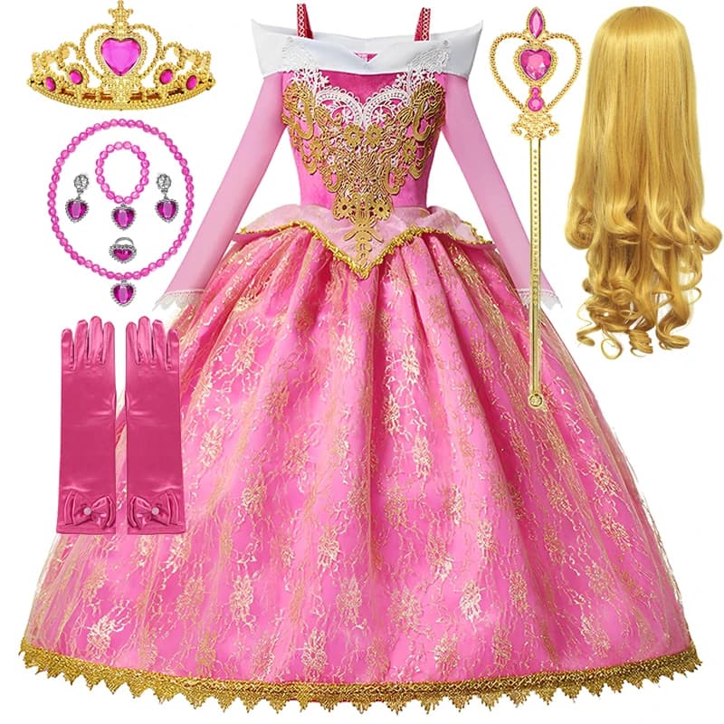 Fille Aurora robe de princesse enfants luxueux Cosplay Costume Rose Rose Briar Rose tenue enfants ca