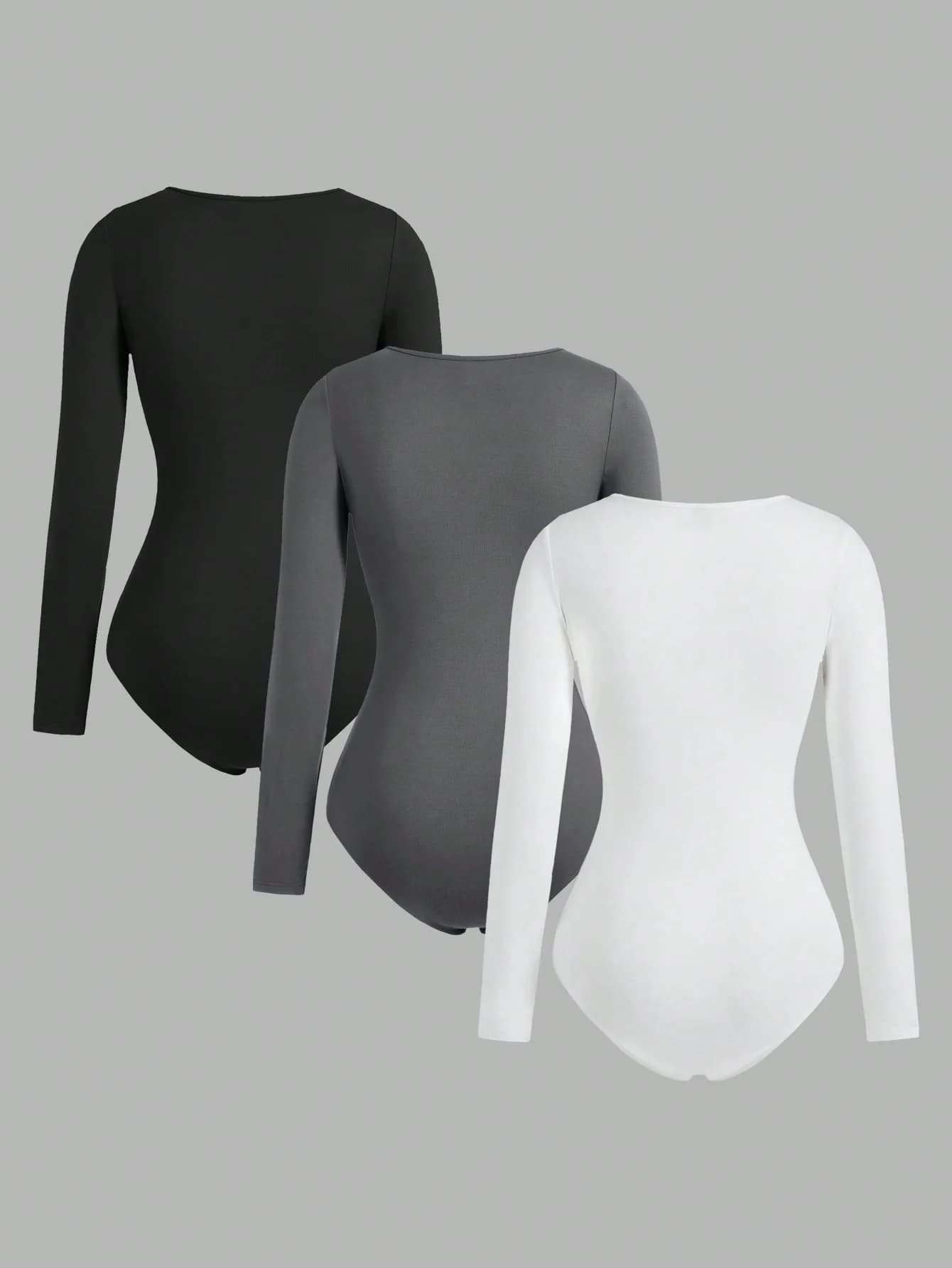 Body une pièce à manches longues pour femme, 3 pièces, col carré, entrejambe ouvert, Streetwear, vêt