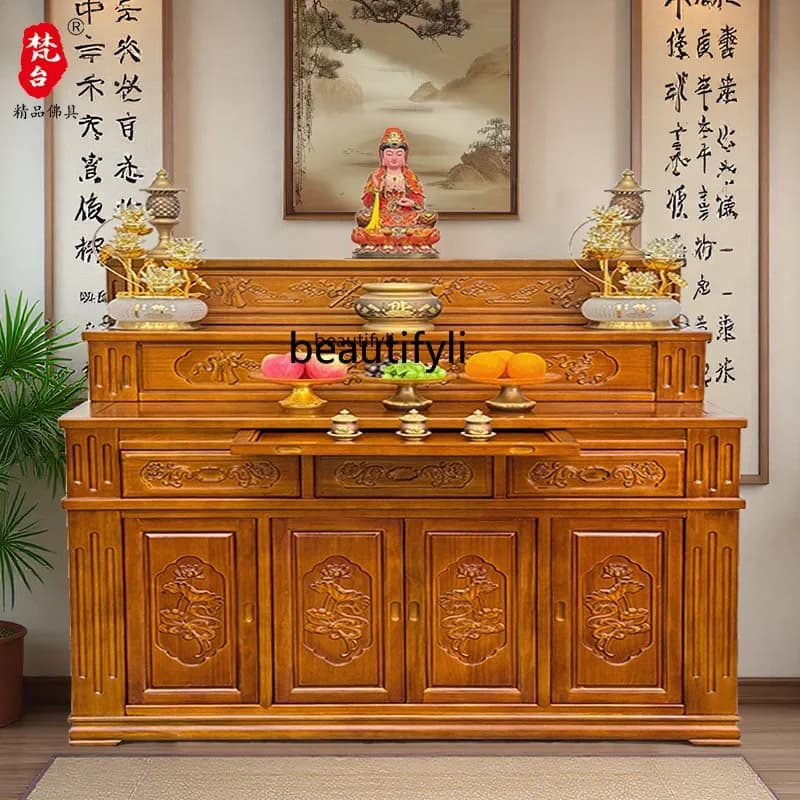 Table de offrant à trois couches, étui d'encens à plate-forme bouddhiste, statue de bouddha Guanyin 