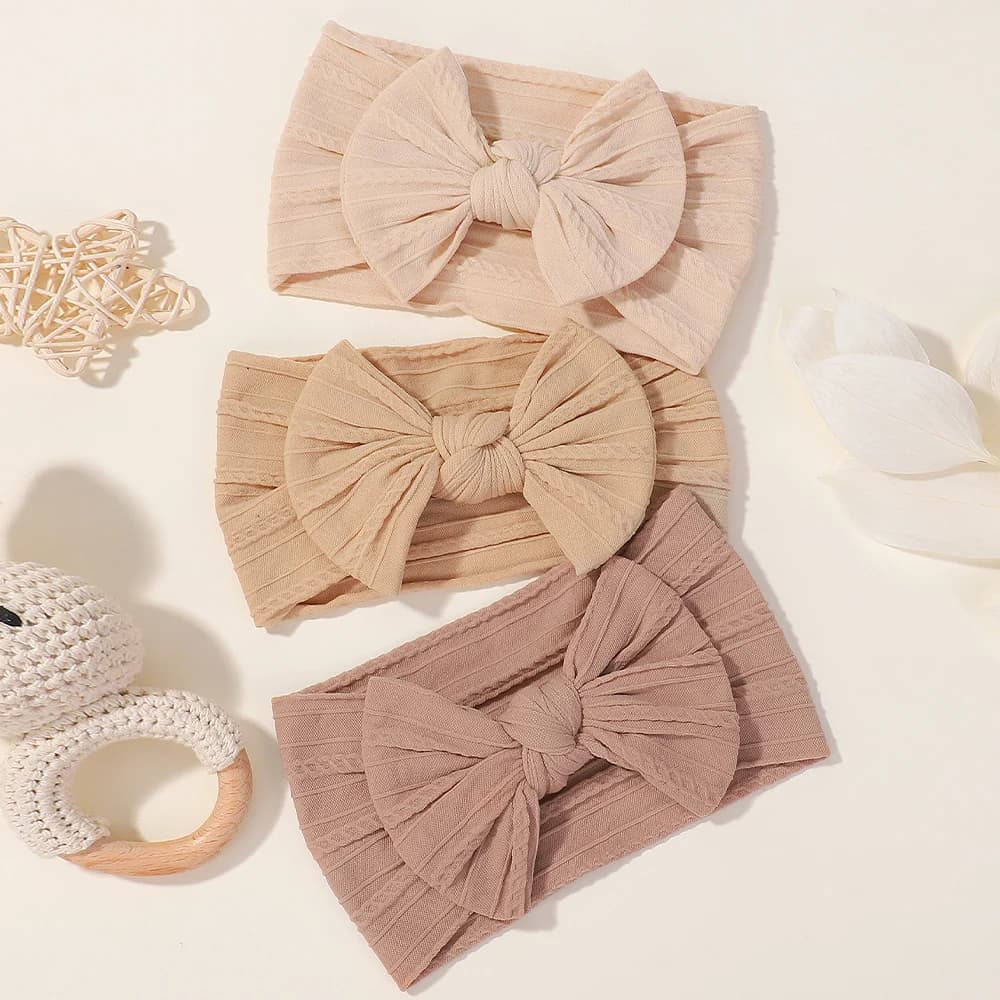 3 pièces couleur unie bébé bandeau arc enfants bandeau élastique en Nylon nouveau-né bandeaux doux T