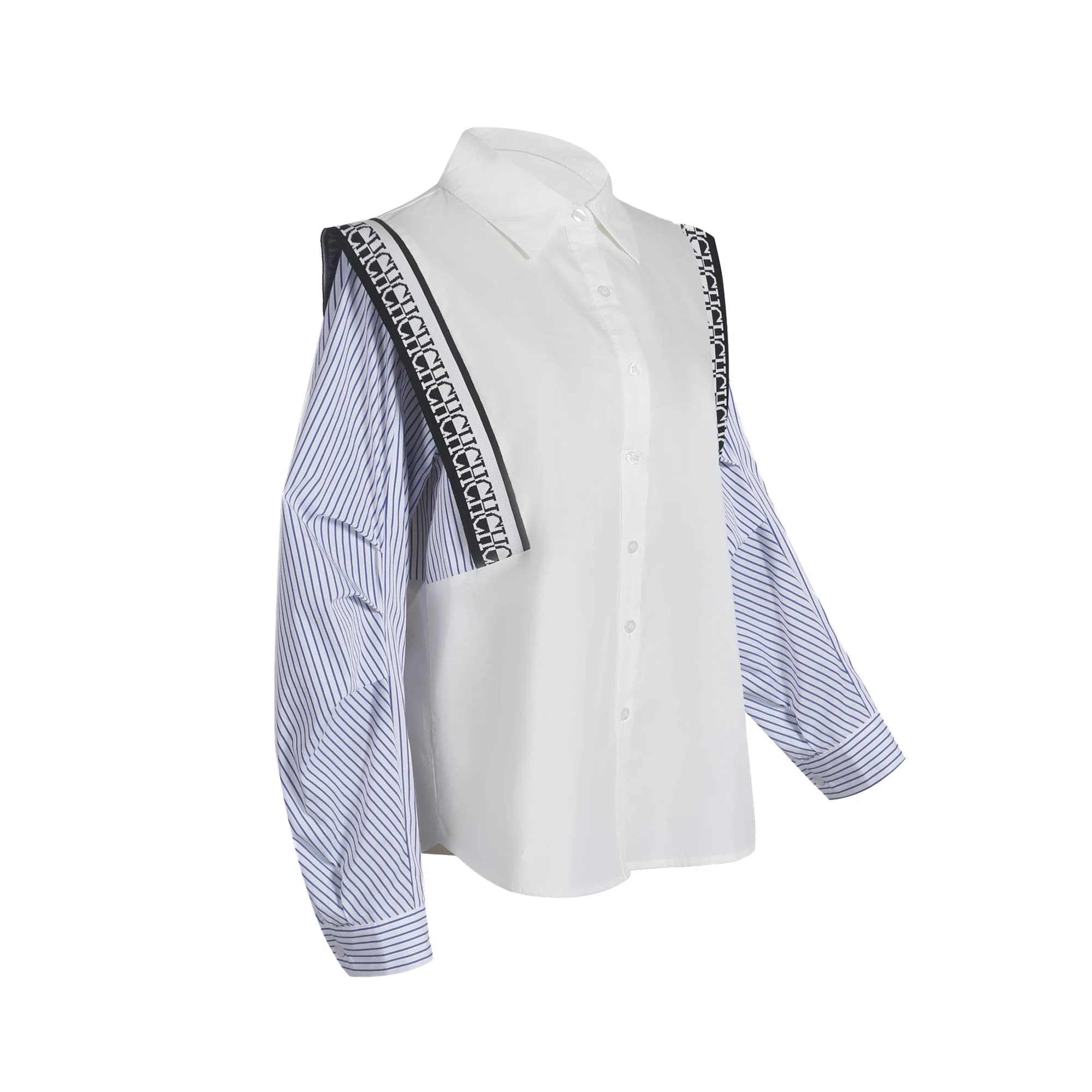 CHCH-Chemise à Manches sulfpour Femme, Haut Décontracté, Confortable, Simple, Rayé, Patchwork, Bleu 