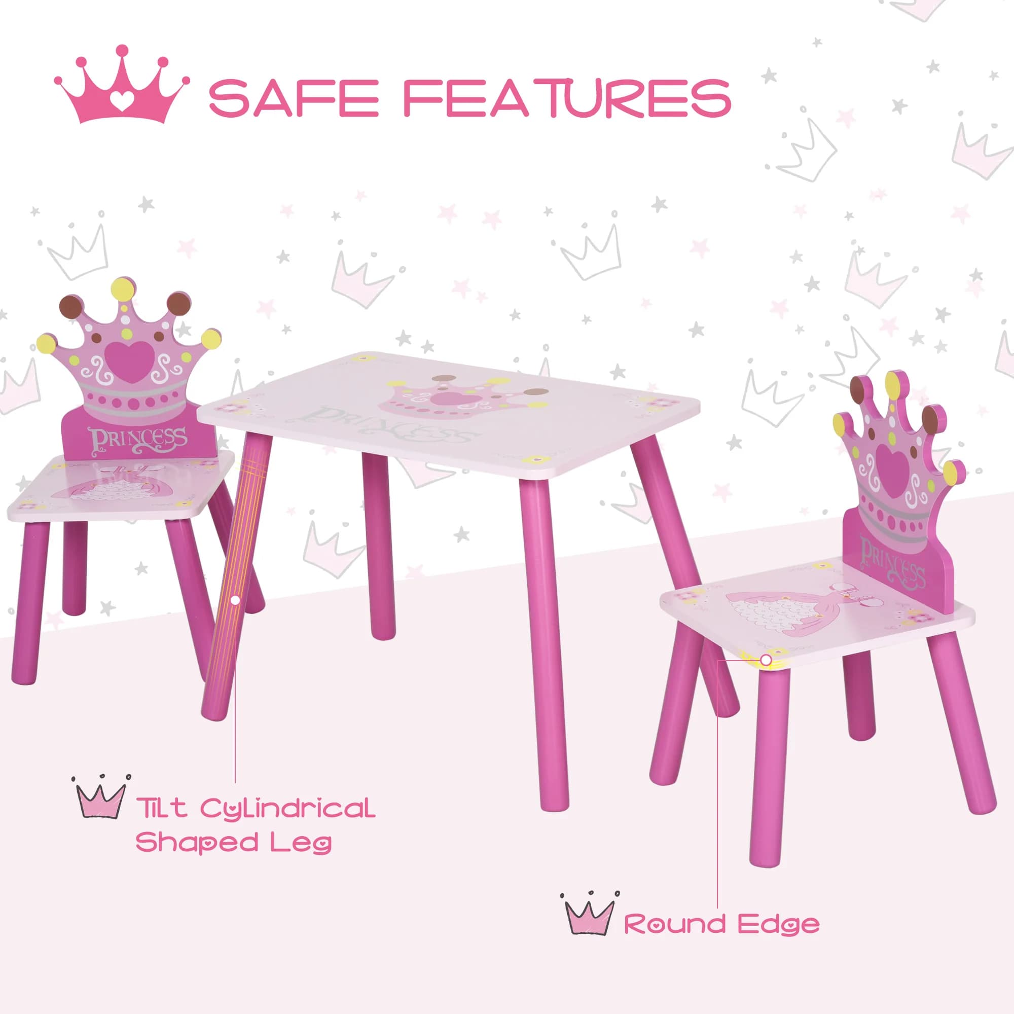 Siège de table en bois pour enfants, collection triple pièces, motif couronne