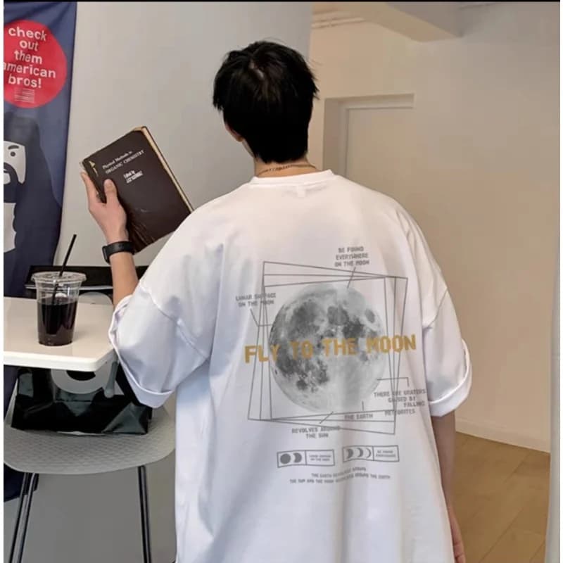 T-shirt à motif de lune, Style coréen, sensation paresseuse, 30kg à 120kg, haut basique quotidien, c