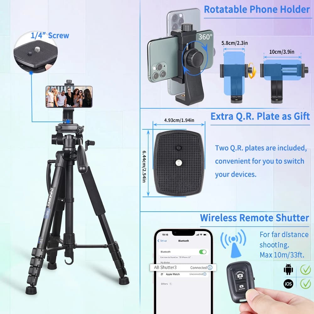 INNOREL RT20 – trépied d'appareil photo léger de 184cm de hauteur, support professionnel de voyage p