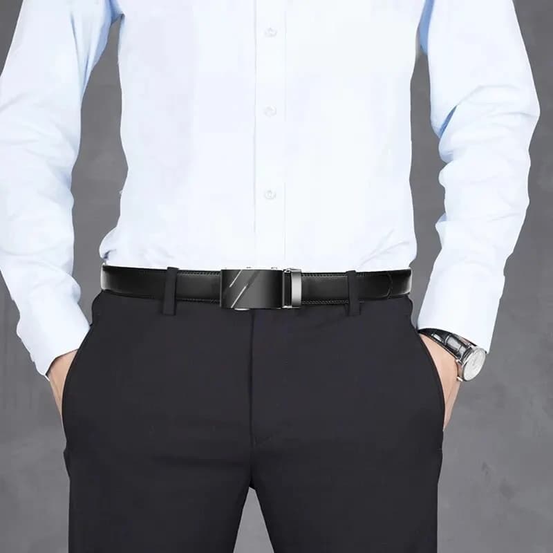 Ceinture en cuir PU pour hommes d'affaires, véritable marque de luxe, structure en métal, haute qual