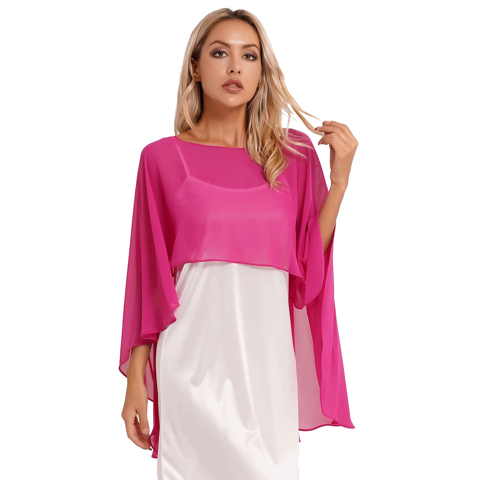 Femmes en mousseline de soie solide pull Capes châle haut-bas ourlet mince doux haussement d'épaules