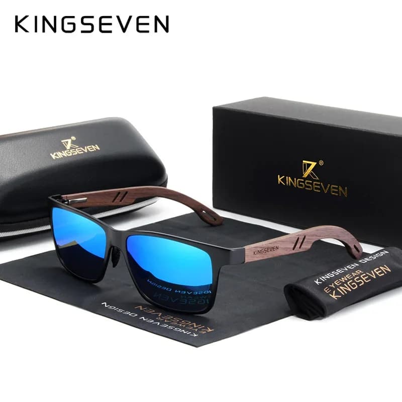 KINGSEVEN Lunettes de soleil carrées polarisées pour hommes en bois de noyer faites à la main, prote